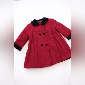 Oxfordshire Toddler Girl Peacoat - Red with Black Trim- Size 3